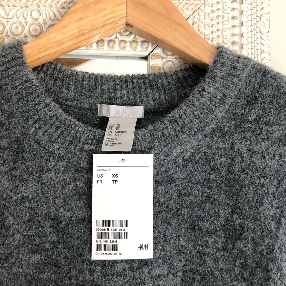H&M Mohair Wool Puff Sleeve Fuzzy Sweater - Grey - Picture 4 of 7